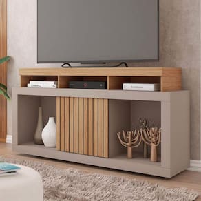 Rack para TV Até 55 Polegadas Dragon 1 Porta Ripada Marrom/Cinza - Caemmun