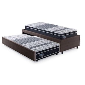 Bicama Box Solteiro 88x188cm Courino com Dois Colchões Gran Sleep Molas Verticoil Ecoflex Marrom/Preto