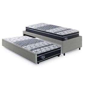 Bicama Box Solteiro 88x188cm Courino com Dois Colchões Gran Sleep Molas Verticoil Ecoflex Cinza/Preto