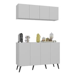 Conjunto Cantinho Do Café Retrô Armário E Aparador 4 Portas Multimóveis Mp1084 Branco/preto