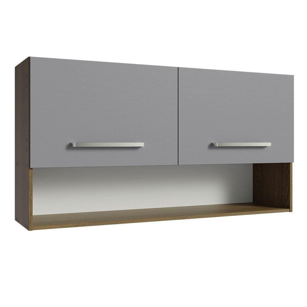 Armário Aéreo Cozinha 105cm 2 Portas 1 Nicho Rustic/cinza Emilly Madesa Rustic/cinza