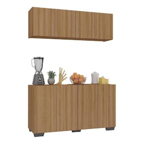 Kit Armário De Cozinha Aéreo E Balcão 4 Portas Multimóveis Mp2171 Rustic/preto Rustic/preto