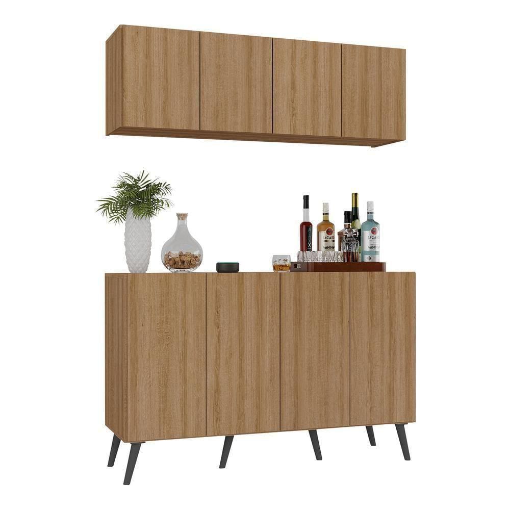 Kit Bar Armário Aéreo E Aparador 4 Portas Retrô Multimóveis Mp1086 Rustic/preto Rustic/preto