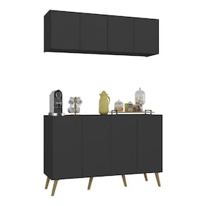 Conjunto Cantinho Do Café Retrô Armário E Aparador 4 Portas Multimóveis Mp1084 Preto/natural