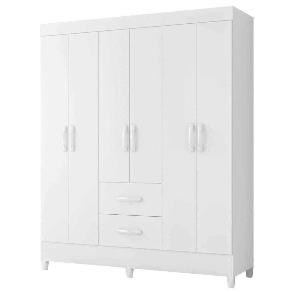 Guarda Roupas Casal 6 Portas 2 Gavetas Mobi Branco Flex Albatroz Bc Bc Ros
