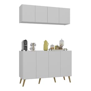 Conjunto Cantinho Do Café Retrô Armário E Aparador 4 Portas Multimóveis Mp1084 Branco/natural