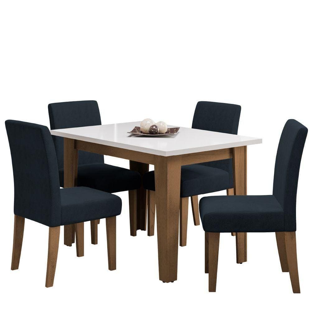 Conjunto De Mesa Sala De Jantar Miami Com 4 Cadeiras Trieste Suede 1,20m Cedro - Off White