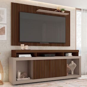 Rack com Painel para TV Até 65 Polegadas New Oscar 2 Portas Ripado Marrom/Havana - Caemmun