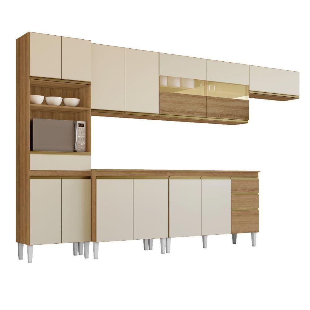 Armário De Cozinha Completa Com Balcão E Nicho 14 Portas 3 Gavetas Clara Atacama - Off White