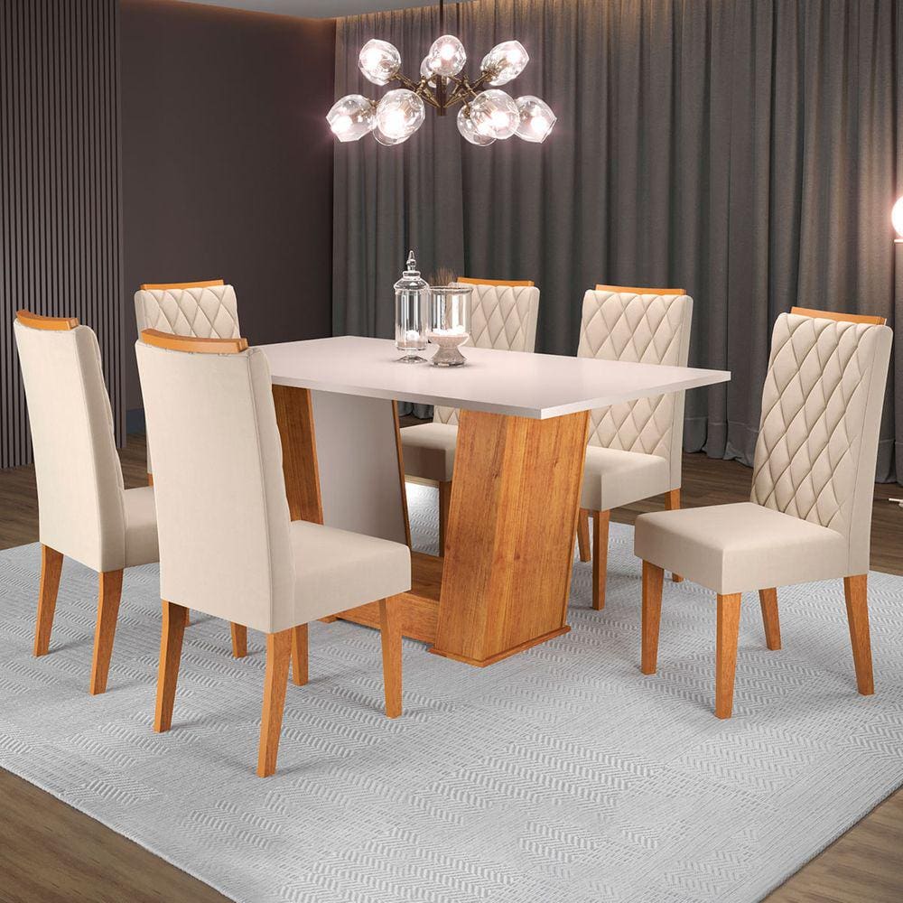 Mesa de Jantar 6 Lugares Squash Marrom/Blonde/Nude - Viero Móveis
