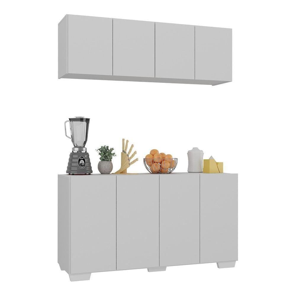 Kit Armário De Cozinha Aéreo E Balcão 4 Portas Multimóveis Mp2171 Branco Branco