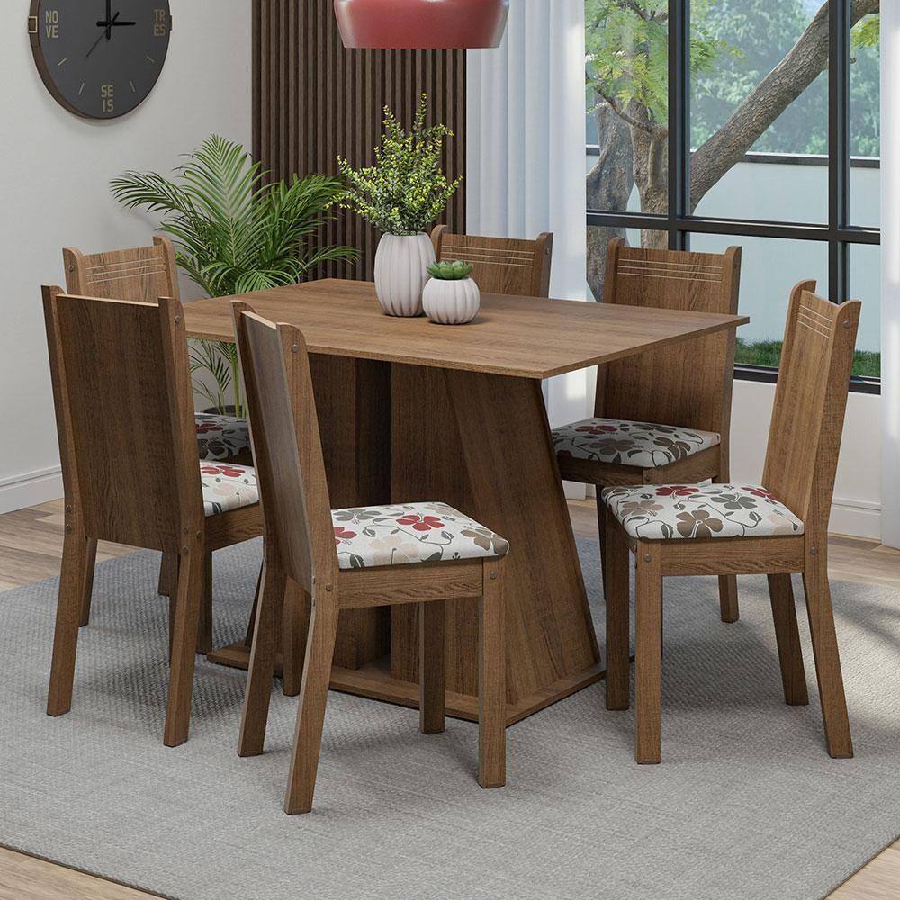Conjunto Sala De Jantar Mesa Tampo De Madeira 6 Cadeiras Rustic/hibiscos Sharon Madesa