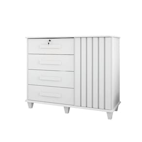 Cômoda Sapateira Grécia Com Chave 1 Porta 4 Gavetas Ripado Flex Branco Rv Móveis Branco New