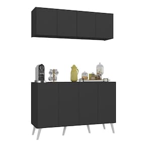 Conjunto Cantinho Do Café Retrô Armário E Aparador 4 Portas Multimóveis Mp1084 Preto/branco
