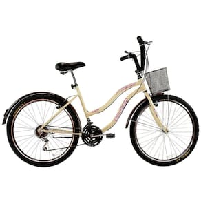 Bicicleta Retrô Vintage Aro 26 18v Feminina Beach Bege