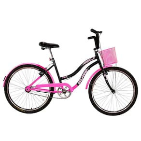Bicicleta Retrô Vintage Aro 26 18v Feminina Beach Preto com Rosa Chiclete