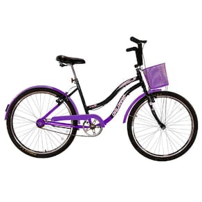 Bicicleta Retrô Vintage Aro 26 18v Feminina Beach Preto com Lilás