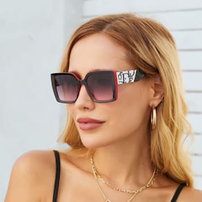 Óculos De Sol Feminino QUADRADO GRANDE Vermelho Degradê Retrô C/ Proteção UV400