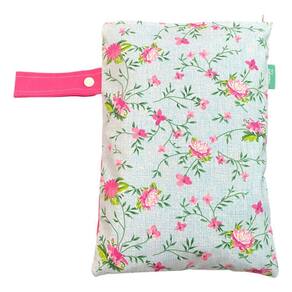 Saco Impermeável Organizador Fralda Roupa Suja Limpa - Flor Pink Fundo Azul