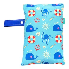 Saco Impermeável Organizador Fralda Roupa Suja Limpa - Baleia Azul - Tactel