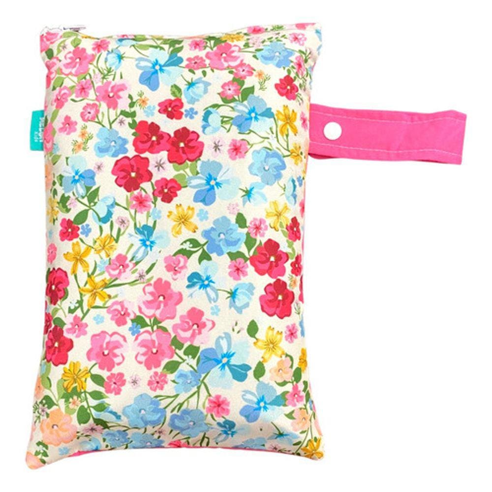 Saco Impermeável Organizador Fralda Roupa Suja Limpa - Flores Rosa - Tactel
