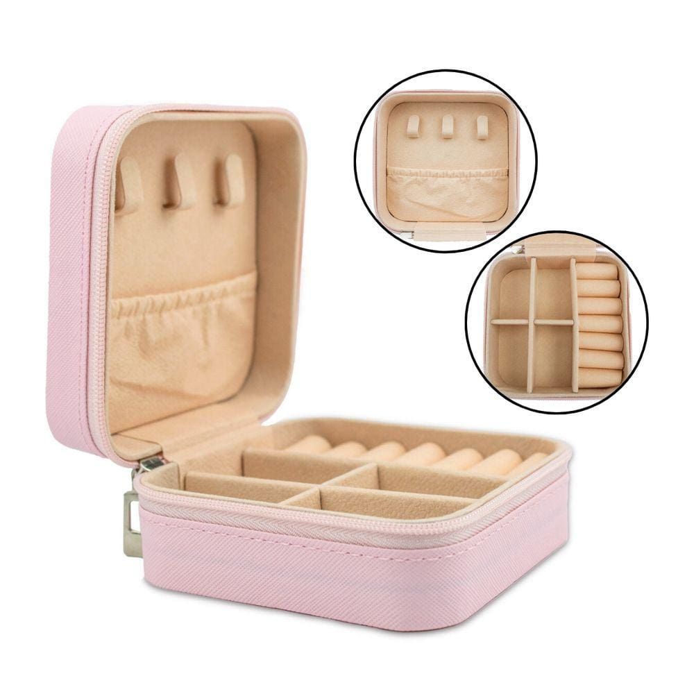 Mini Porta Joias Organizador Divisórias Forrado Rosa Claro