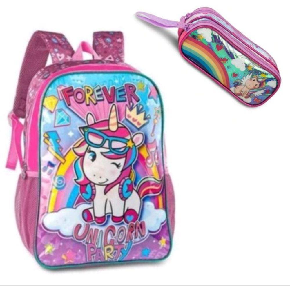 Kit escolar infantil unicórnio Mochila infantil unicórnio+ estojo duplo
