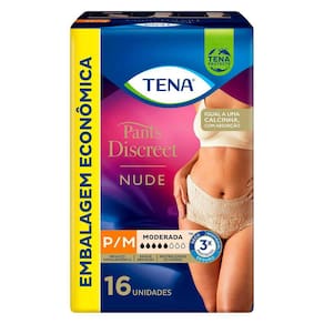 Roupa Íntima Descartável Tena Pants Discreet Nude Tamanho P/M com 16 Unidades