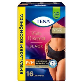 Roupa Íntima Descartável Tena Pants Discreet Black Tamanho P/M com 16 Unidades