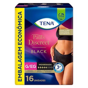 Roupa Íntima Descartável Tena Pants Discreet Black Tamanho G/EG com 16 Unidades