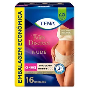 Roupa Íntima Descartável Tena Pants Discreet Nude Tamanho G/EG com 16 Unidades