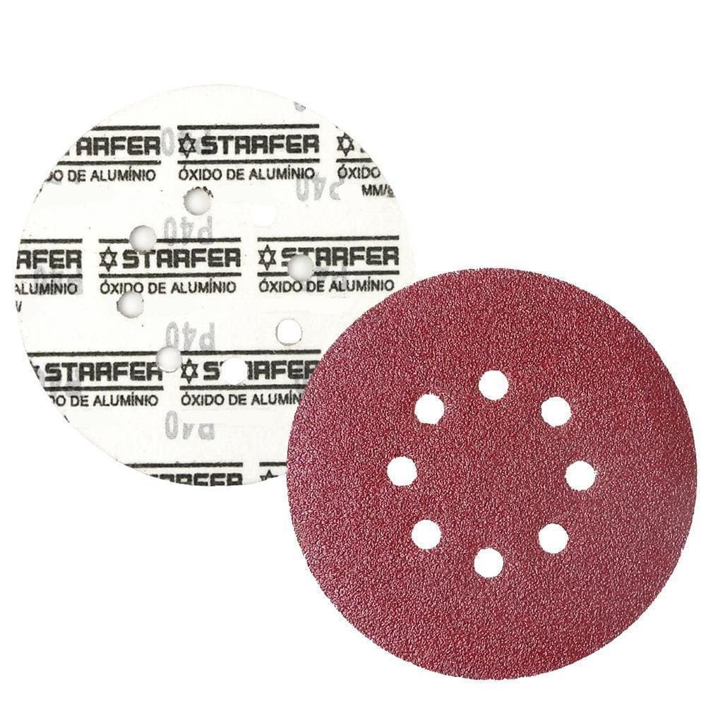 Kit 50 Disco de Lixa Fecho Aderente Vermelho Pluma 8 Furos 180mm Grão 40 - Starfer