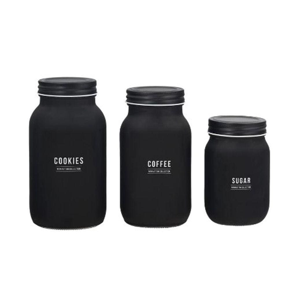 Conjunto de Potes de Vidro Manhattan Preto 3 Peças