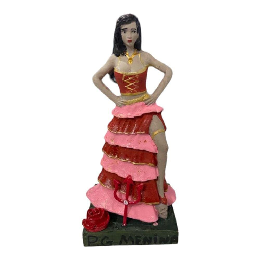Escultura Pomba Gira Menina Vermelha e Rosa 15 Cm em Resina