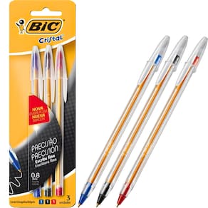 Caneta Esferográfica Cristal Fina Azul/Vermelho/Preto Bic