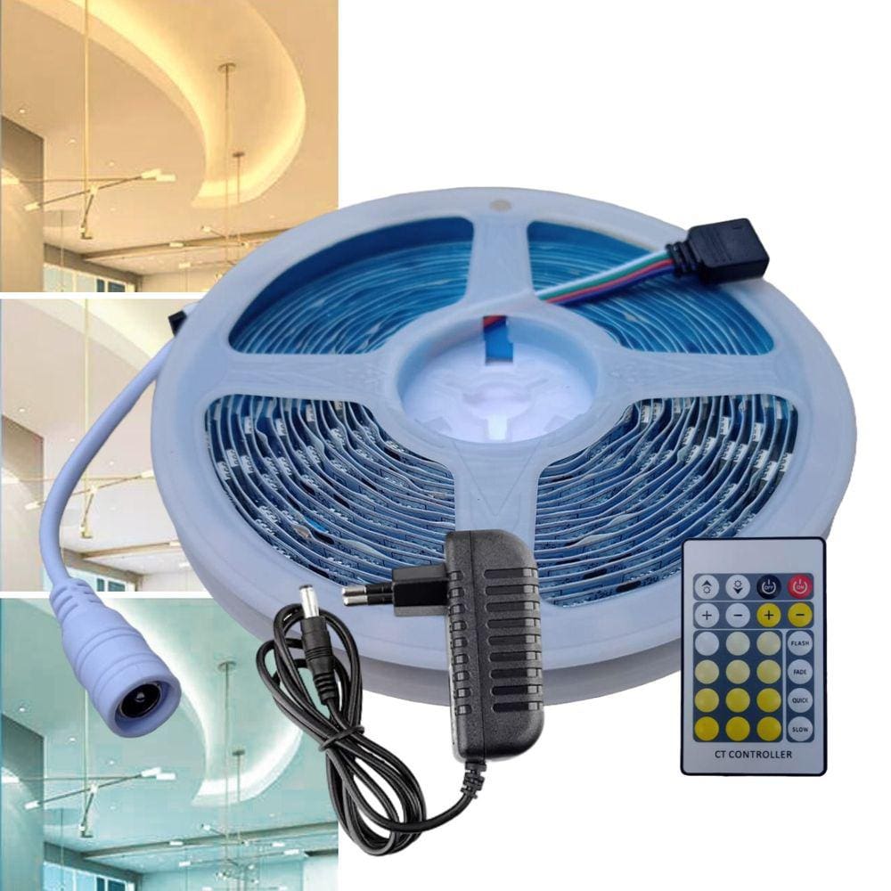 Fita De Led 5025 Dimerizável Com Luz Fria, Quente e Neutra De 5M De 12V Com Controlador De Efeitos E Controle Com Fonte