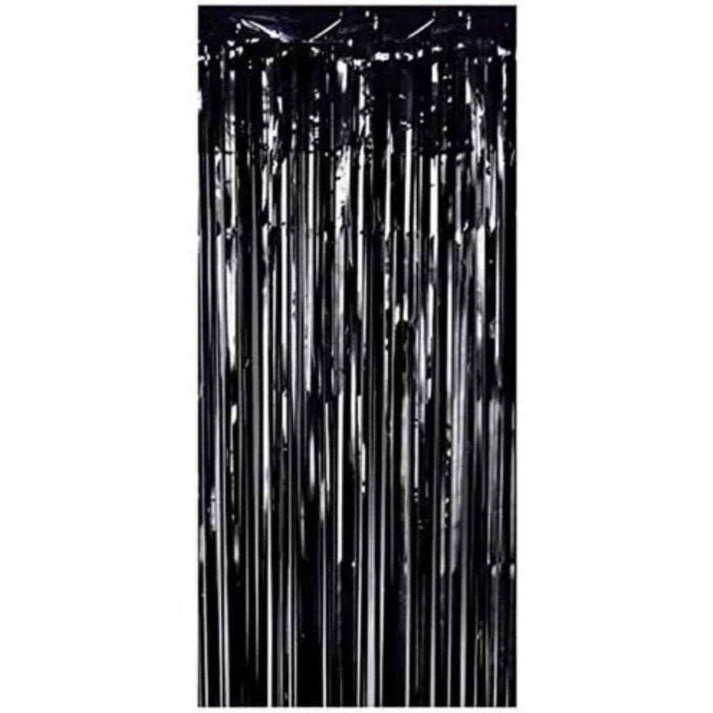 Cortina Fitas Metalizadas Preto Liso - 1x2 Metros