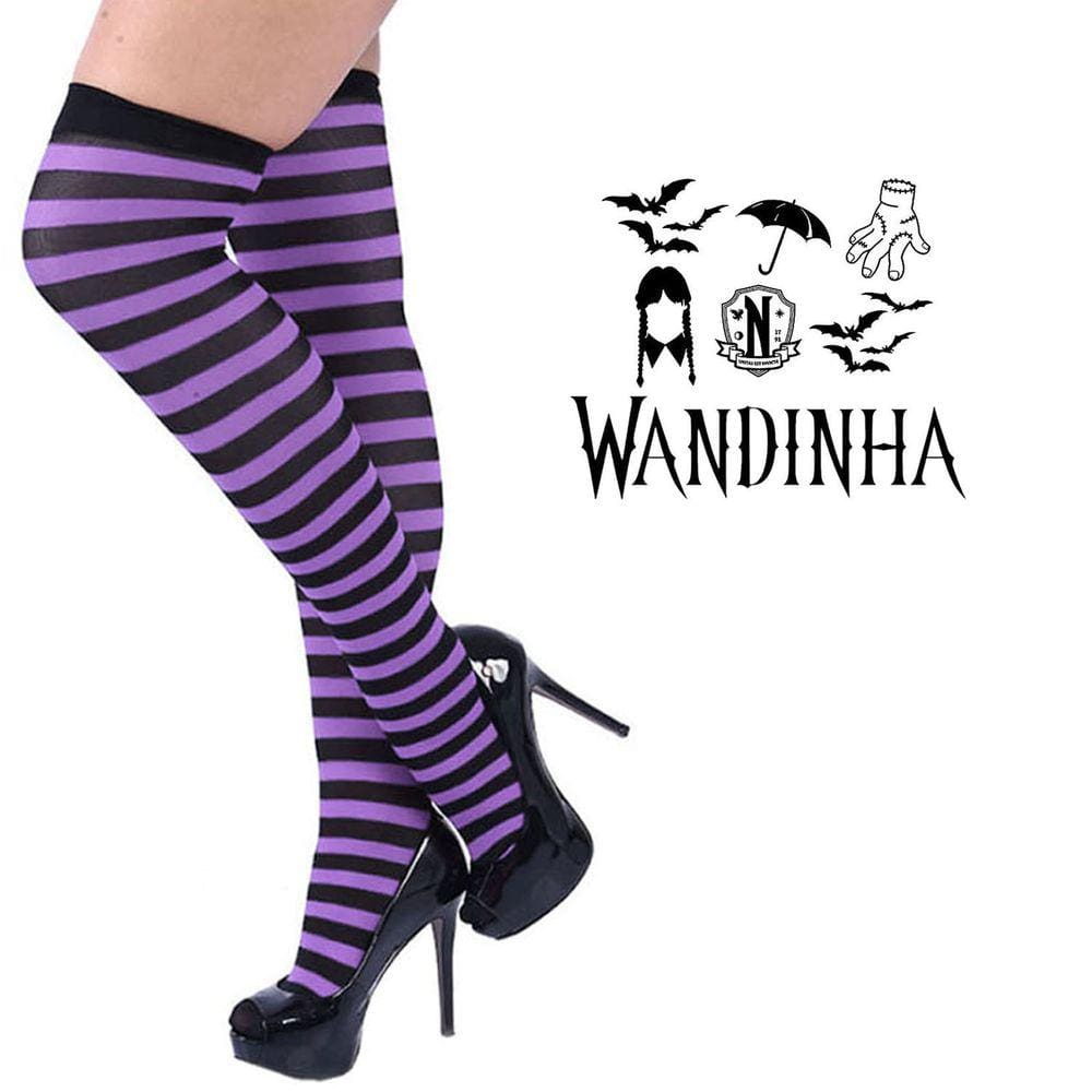 Meia 7/8 Wandinha Listrada: Festa Fantasia Cosplay Dança Carnaval