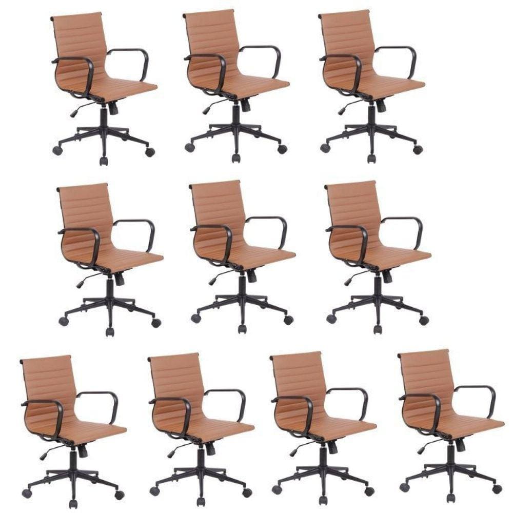 Conjunto 10 Cadeiras de Escritório Diretor Sevilha com Base Office aço preto Rivatti Marrom