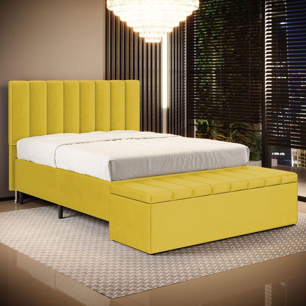 Cabeceira Nashira e Calçadeira Navi 195 para Cama King N-035 Veludo Amarelo Aradecor