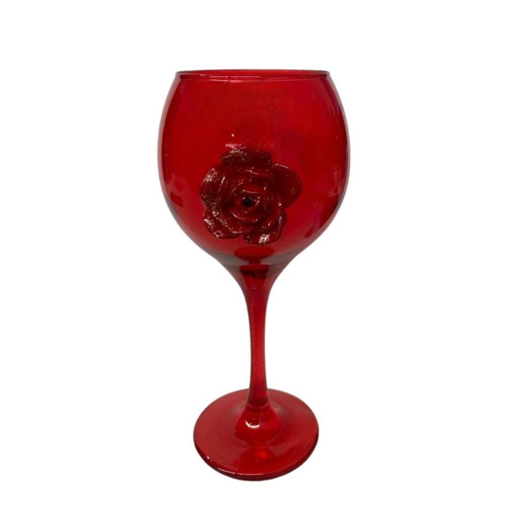 Cálice Vermelho Altar Rosa Vermelha 400ml 20cm Vidro Celebra