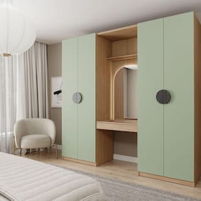 Conjunto Modulado Joy 3 Peças Módulo Nichos com 2 Gavetas, Penteadeira com Espelho e Cabideiro com N Verde