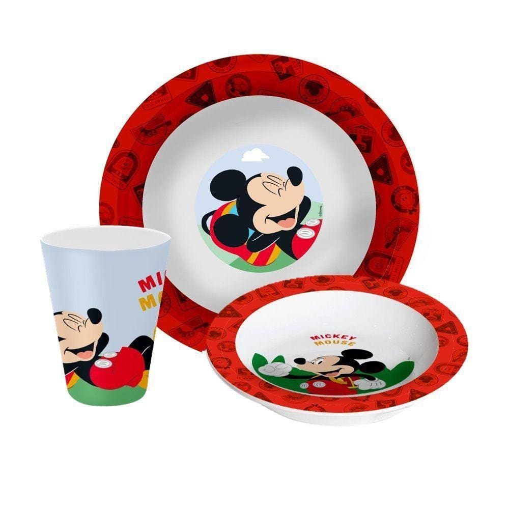 Kit Refeição Infantil Mickey Mouse 3 Peças Prato, Tigela E Copo Melamina - Tuut