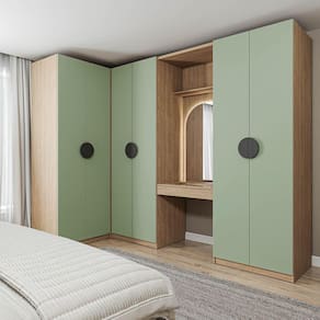 Conjunto Modulado Joy 4 Peças Canto, Nicho com 2 Gaveta, Penteadeira e Cabideiro com Nichos Cabecasa Verde