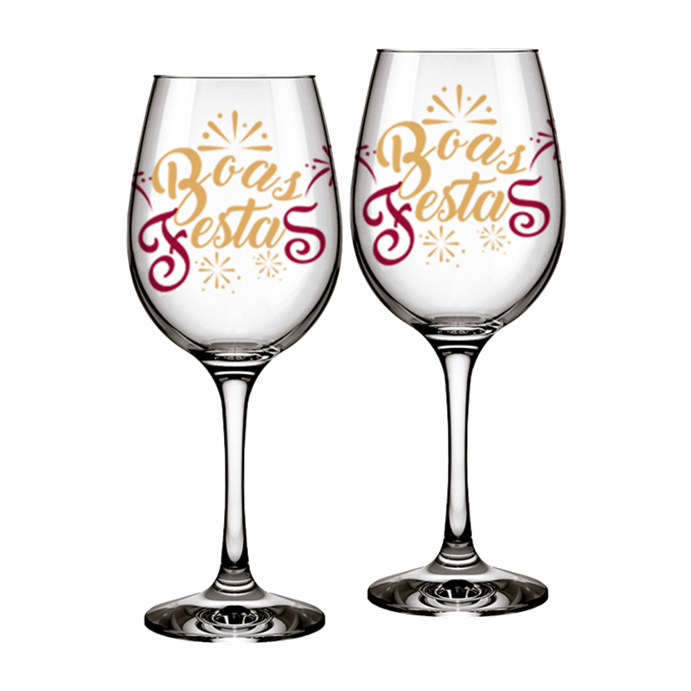 Kit Com 2 Taças de Vinho - Natal Mágico
