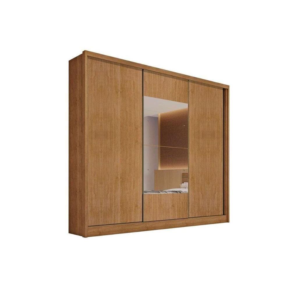 Guarda Roupa Casal 3 Portas de Correr e 8 Gavetas c/ Espelho Arezzo Plus Freijo Cumaru - Novo Horizonte