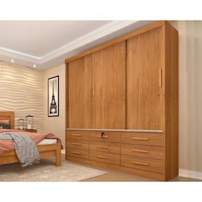 Guarda Roupa Casal Chicago c/ 3 Portas de Correr e 9 Gavetas Cinamomo - Tcil Móveis