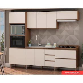 Cozinha Completa Dália 5 Peças (2 Armários + 2 Balcões + 1 Paneleiro) Ebano/Off White - Genialflex