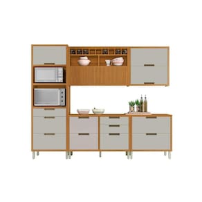 Cozinha Modulada Nesher Camponesa Completa Nesher Imperatriz 5 Peças (2 Balcões + 2 Aéreos+ Torre Quente) Freijo/Off White
