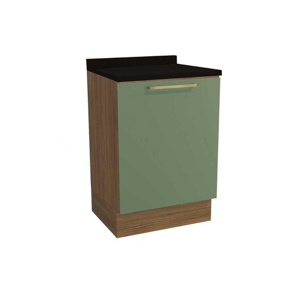 Balcão de Cozinha Botanic M629 1 Porta 60cm c/ Tampo - Kappesberg Nogueira/Oliva/Preto - Kappesberg